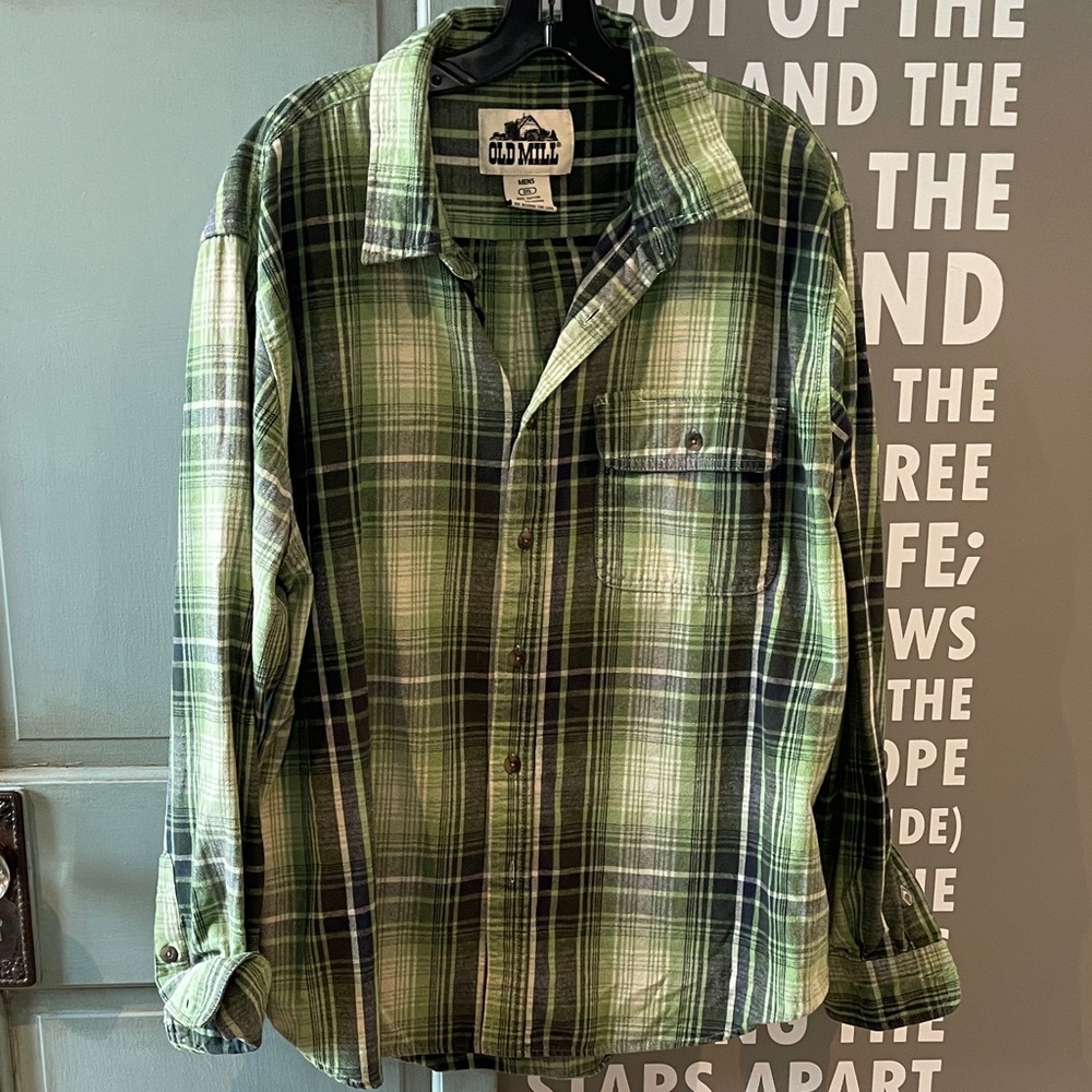 Green Plaid Men's (made for women) flannel Shirt